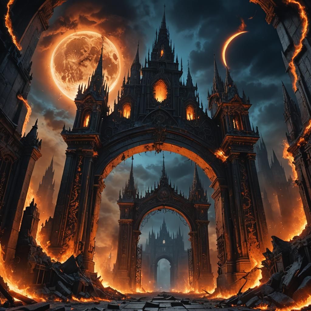 Black Moon Over Hellscape in Surreal Digital Art