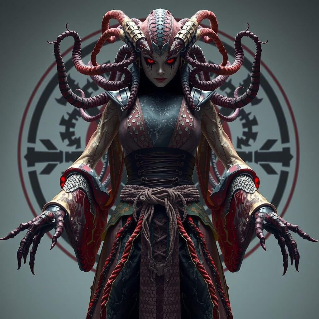 Lovecraftian Samurai Cyborg Beauty in Pastel Surrealism