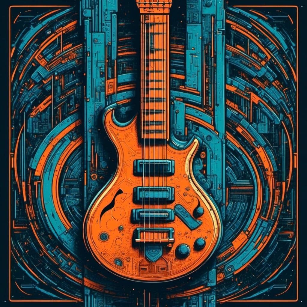 Retro-Futuristic Guitar Design in Geometric Bauhaus Style