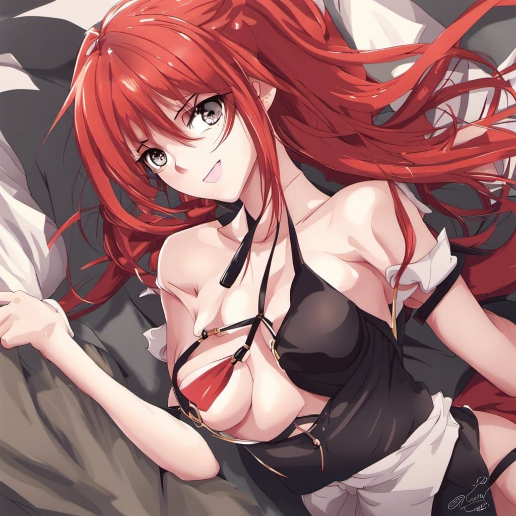 Anime Style Red Hair Girl in Underwear