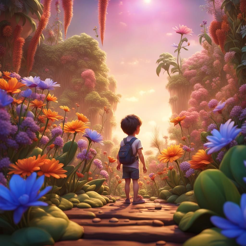 Children Learning English in a Floral Paradise: 3D Digital A...