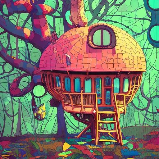 Enchanting Retro Treehouse Art