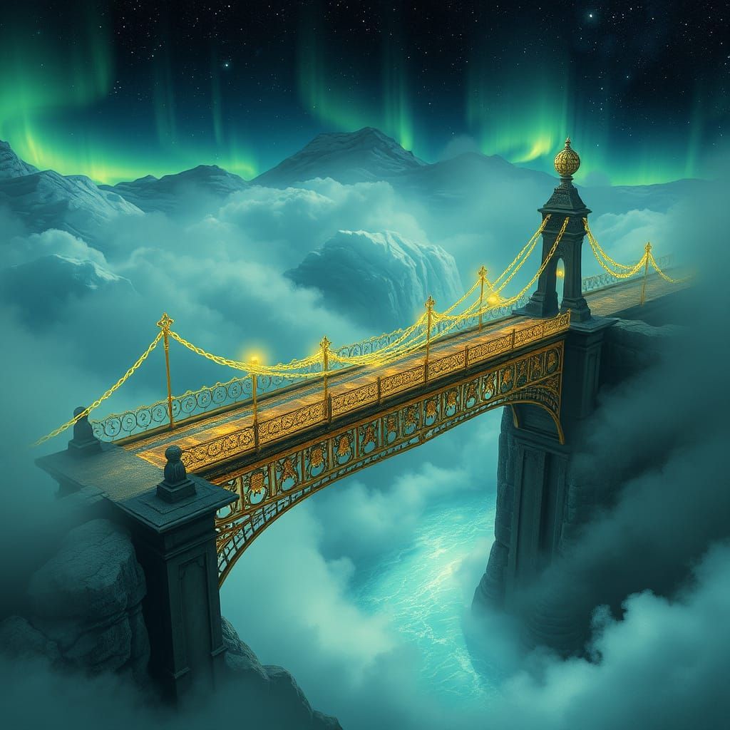 Whimsical Bridge to the Nine Worlds in Ethereal Light