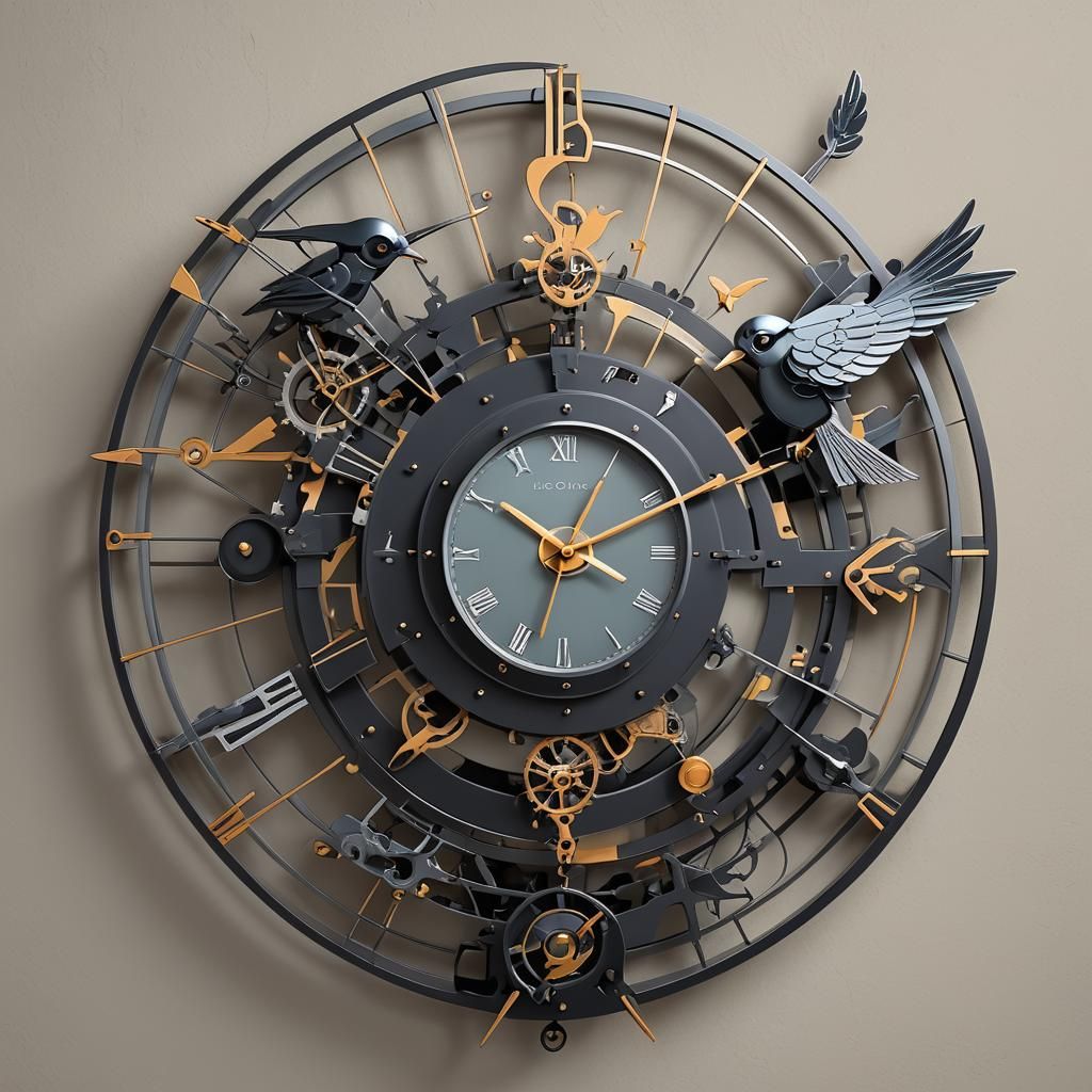 Futuristic Cuckoo Clock with Robotic Bird, Digital Art