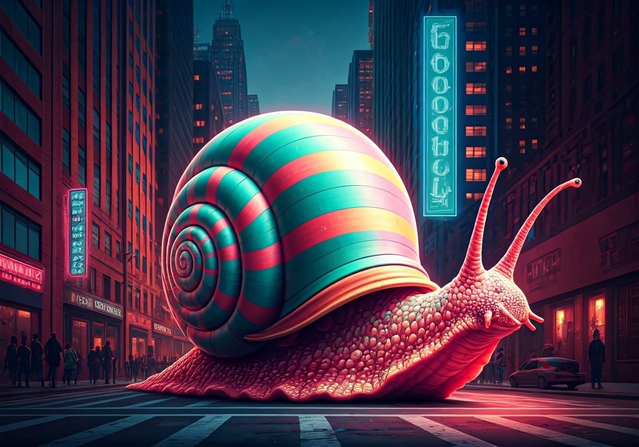 Giant Snail's Colorful City Journey: Street Art Fusion