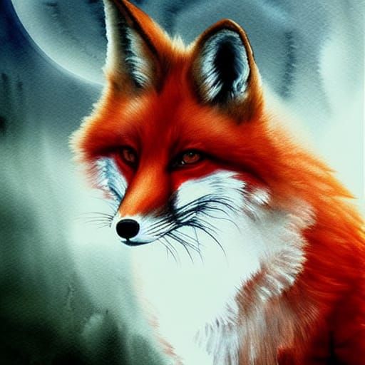 Fantasy Red Fox Watercolor: Hyper Realistic Detail