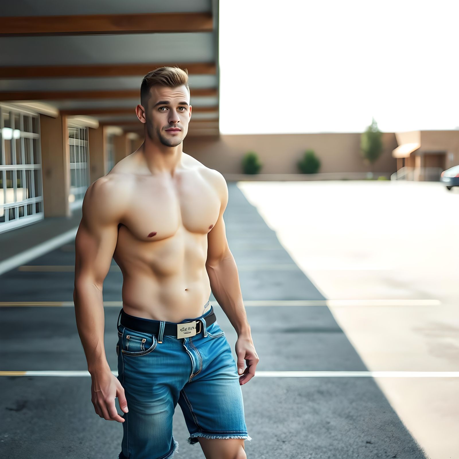 Attractive Man in Jean Cutoffs Makes Eye Contact