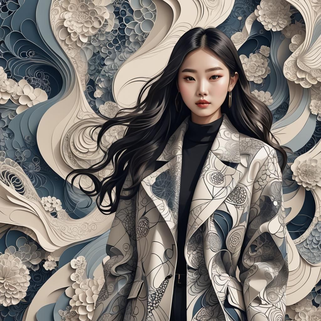 Korean Girl at Fashion Week in Abstract Style
