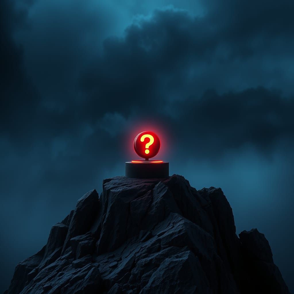 Ethereal Mountain Pedestal with Glowing Red Button and Quest...