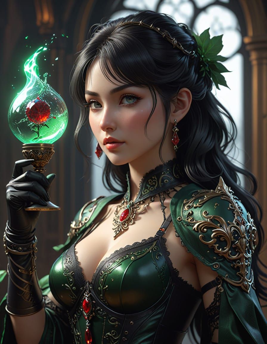 Gothic Baroque Beauty Holds Mystical Chalice