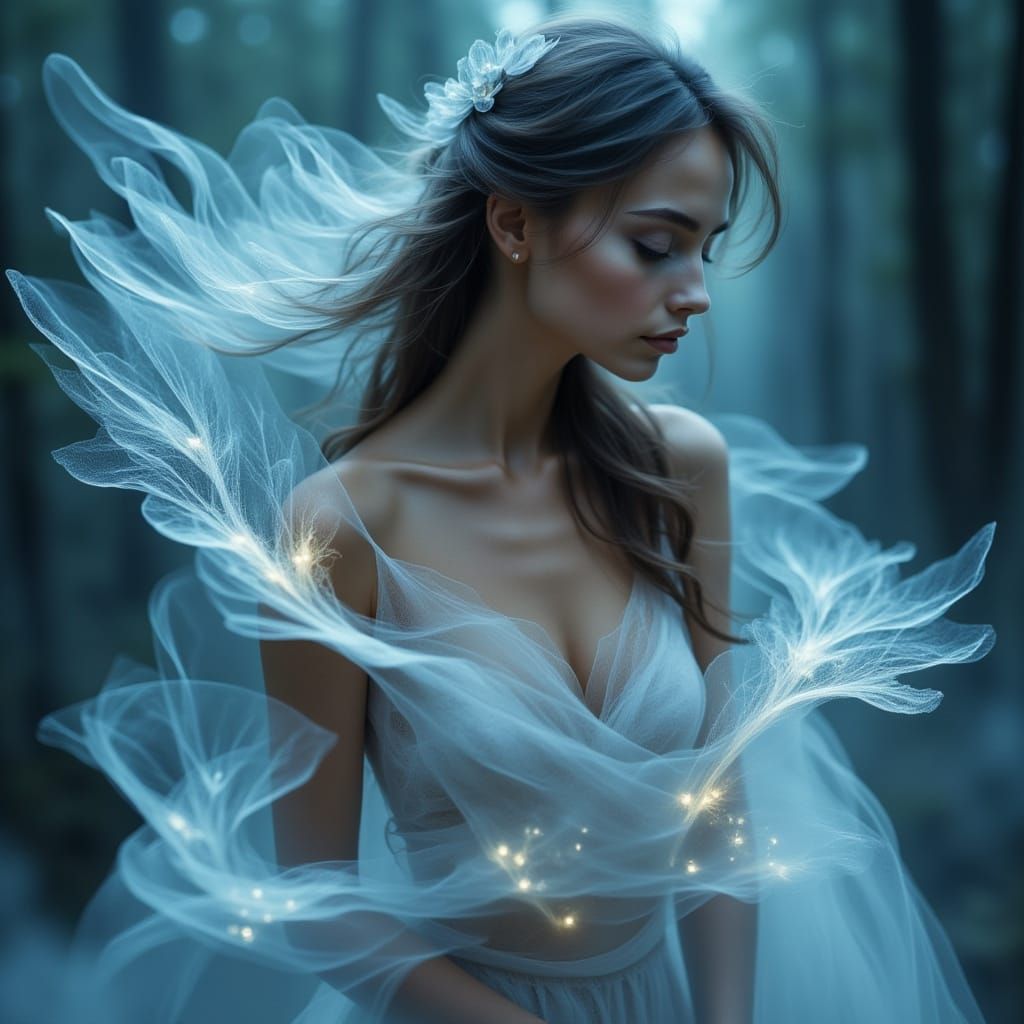 Ethereal Woman in Moonlight with Moonquartz Jewelry