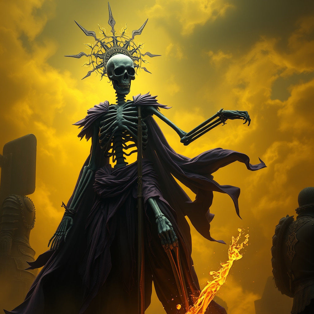 Colossal Skeleton Warrior in Dark Fantasy Scene