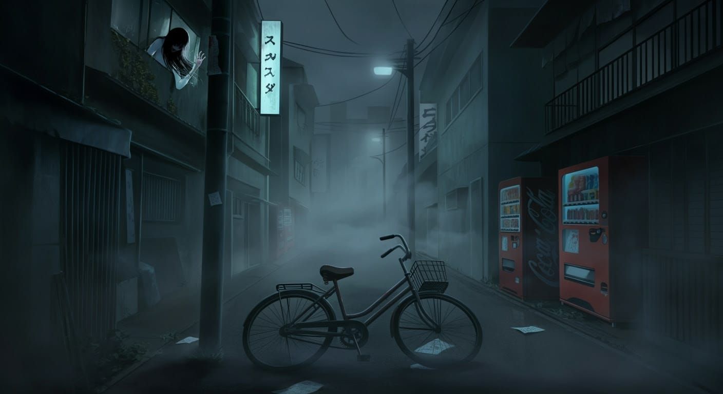 Eerie Fog Descends on Abandoned Bicycle in Japanese Neighbor...