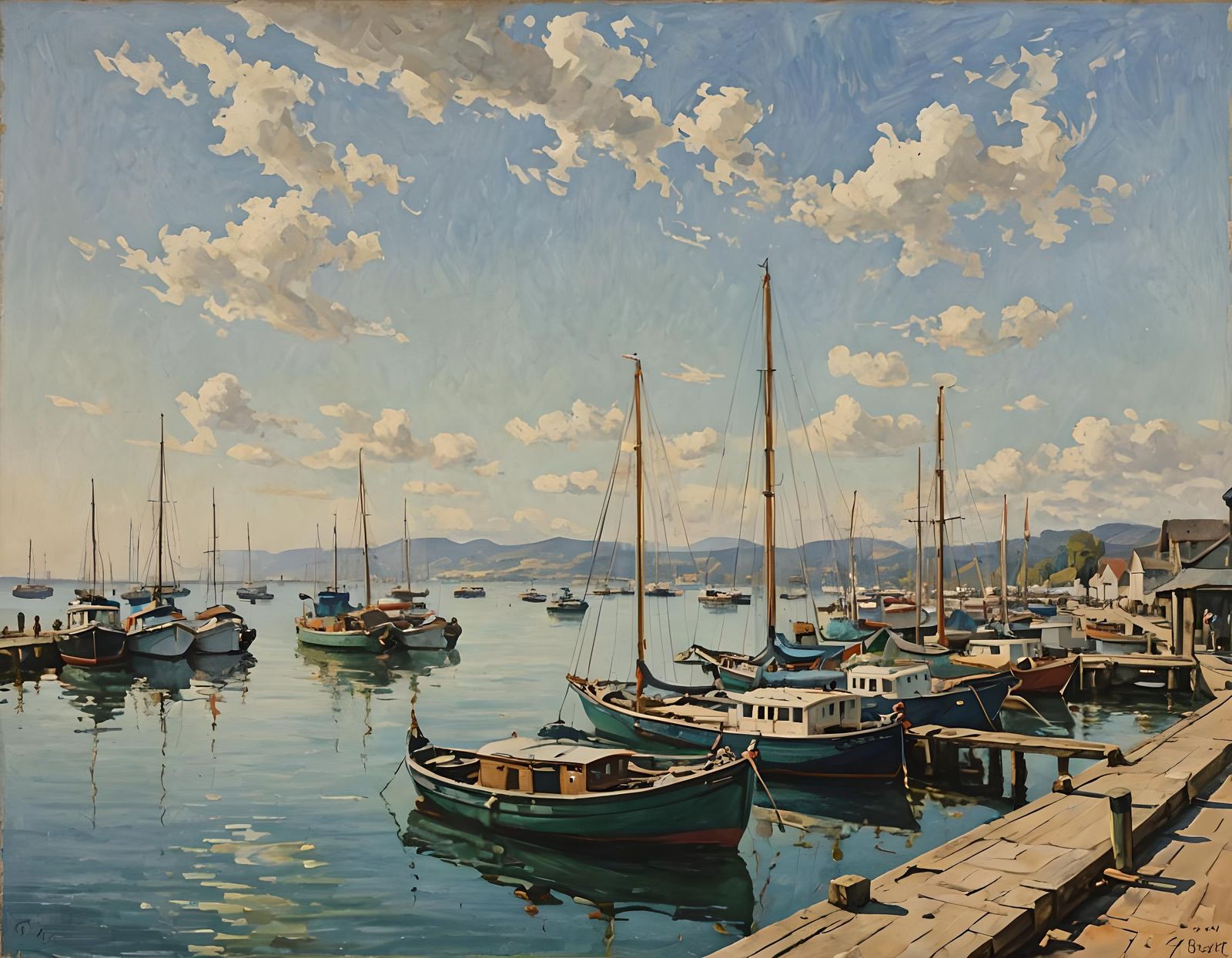 Boats Moored at Pier: An AI Interpretation