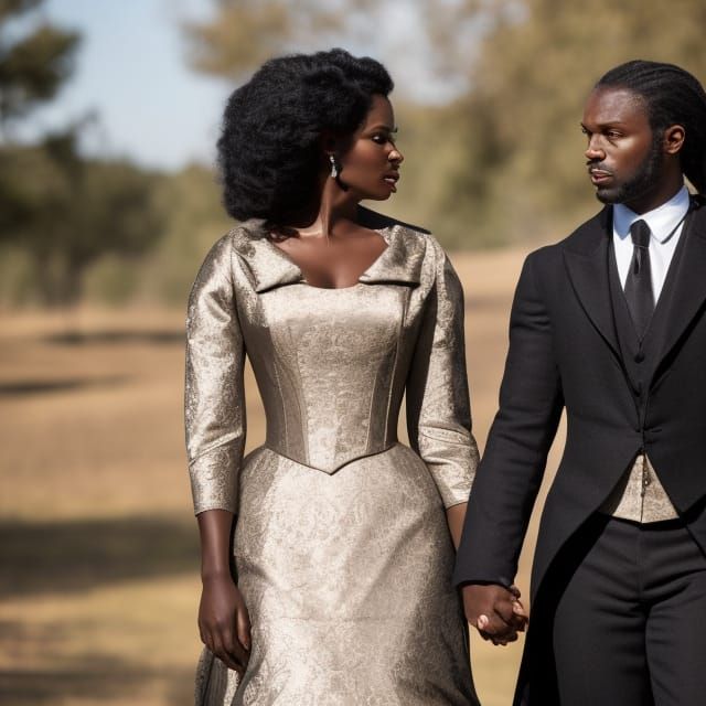Romantic Black Couple in 18th Century Clothing
