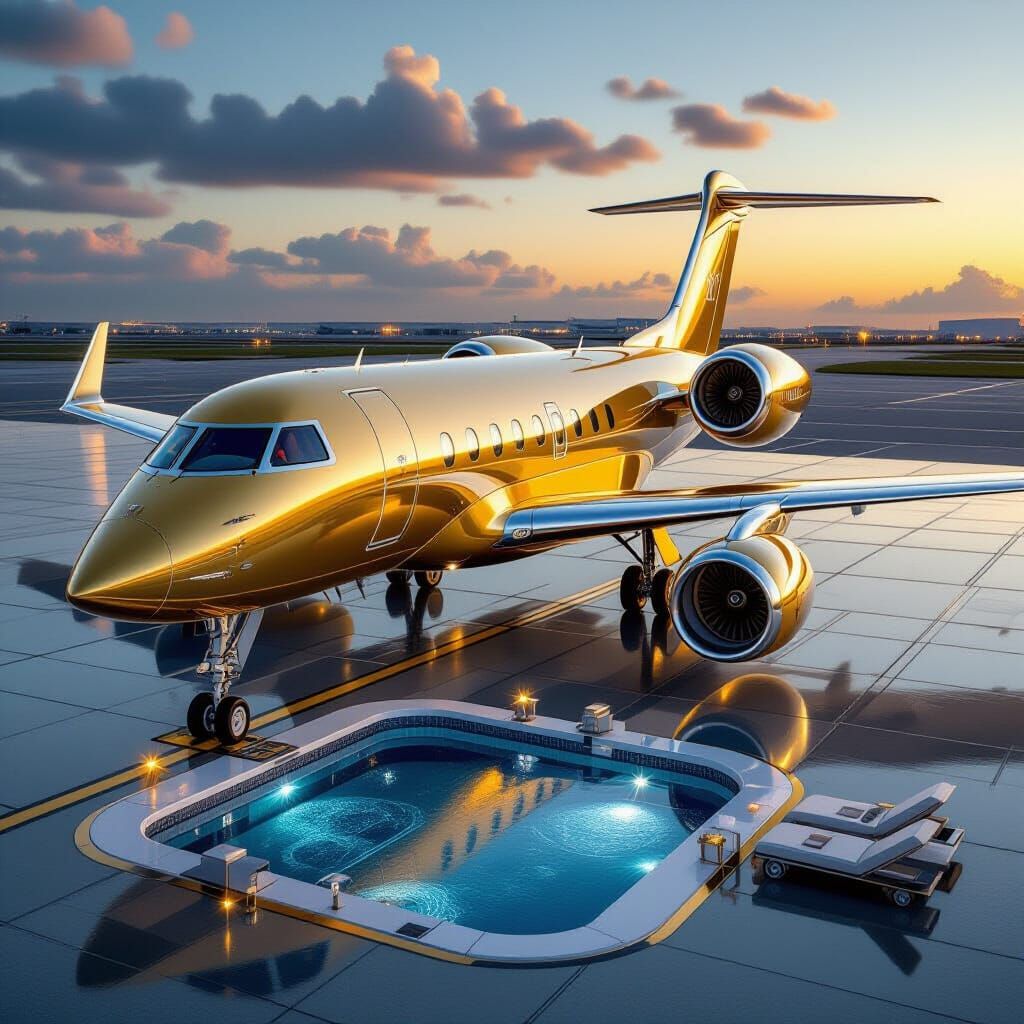 Luxury Gold and Diamond Private Jet, Realistic Photo