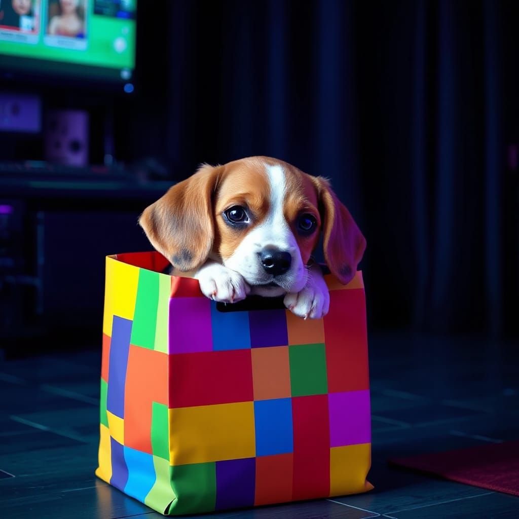 Cyberdelic Beagle Puppy in Gift Bag