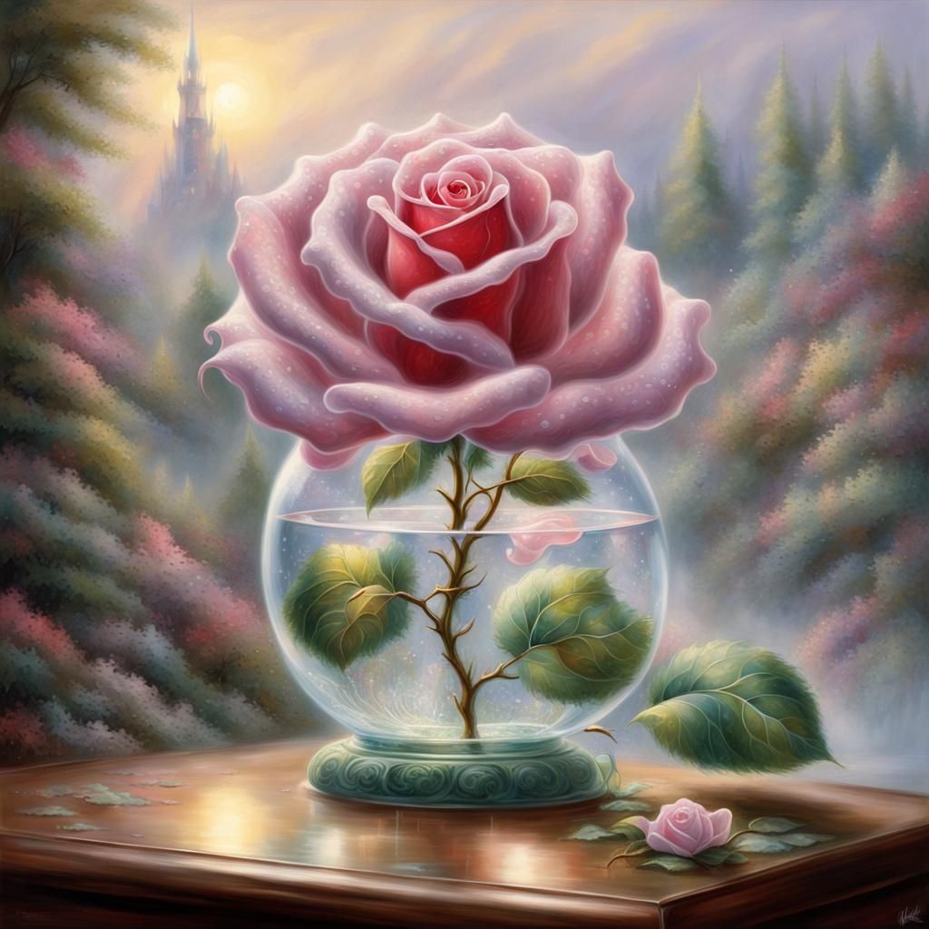 Ethereal Glass Rose in Hyperdetailed Fantasy Style