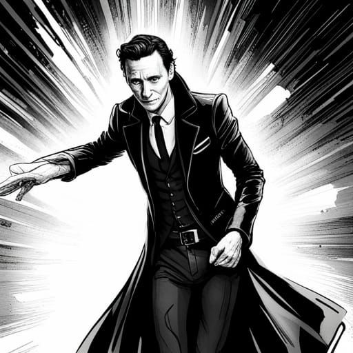 Loki Skydiving to Earth in Monochromatic Sketch