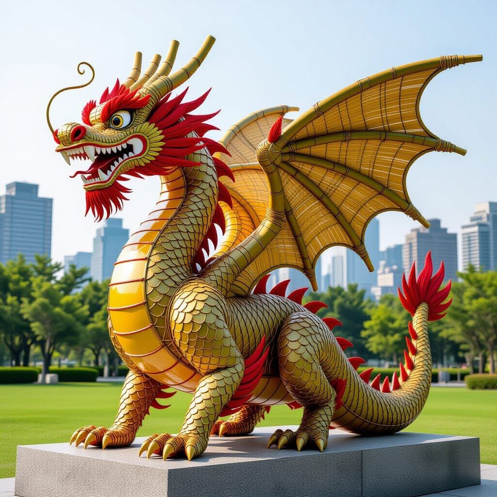 Bamboo Dragon Statue in Takashi Murakami Style