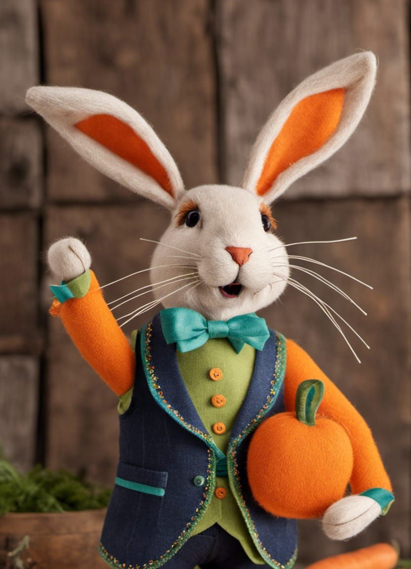 Rabbit puppet in waistcoat