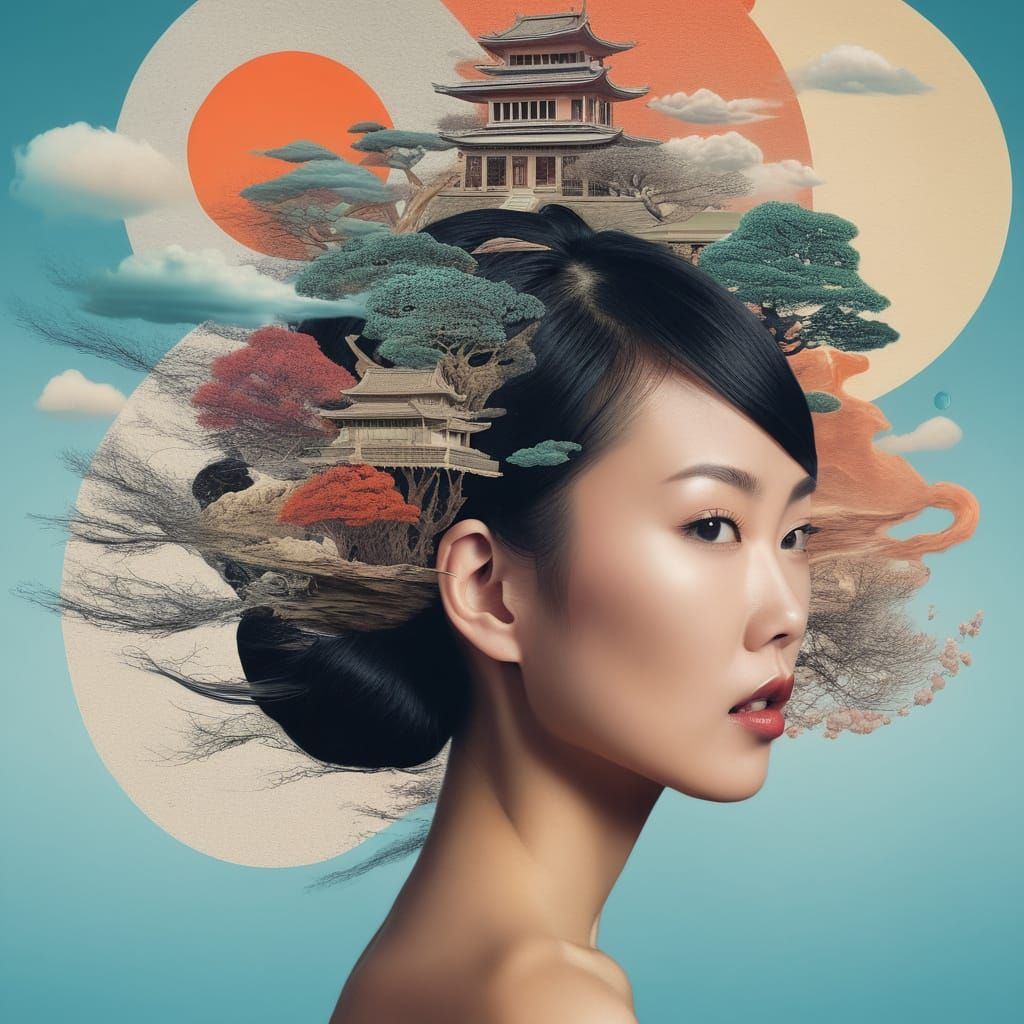 Surreal Abstract Portrait of Asian Woman