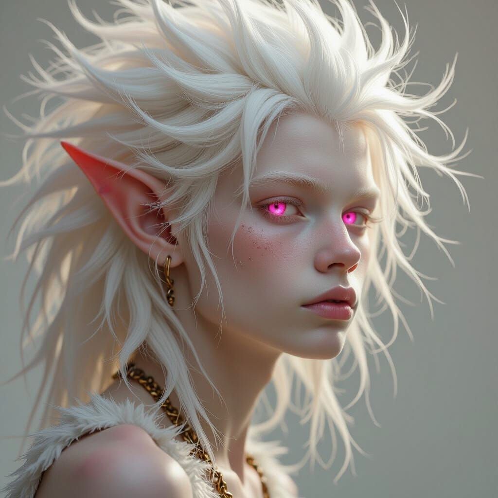Albino Elf With Pink Eyes And Wild Hair