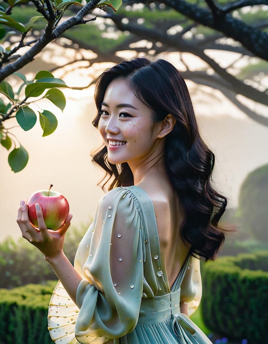 Korean Woman with Apple in Renaissance Chiaroscuro