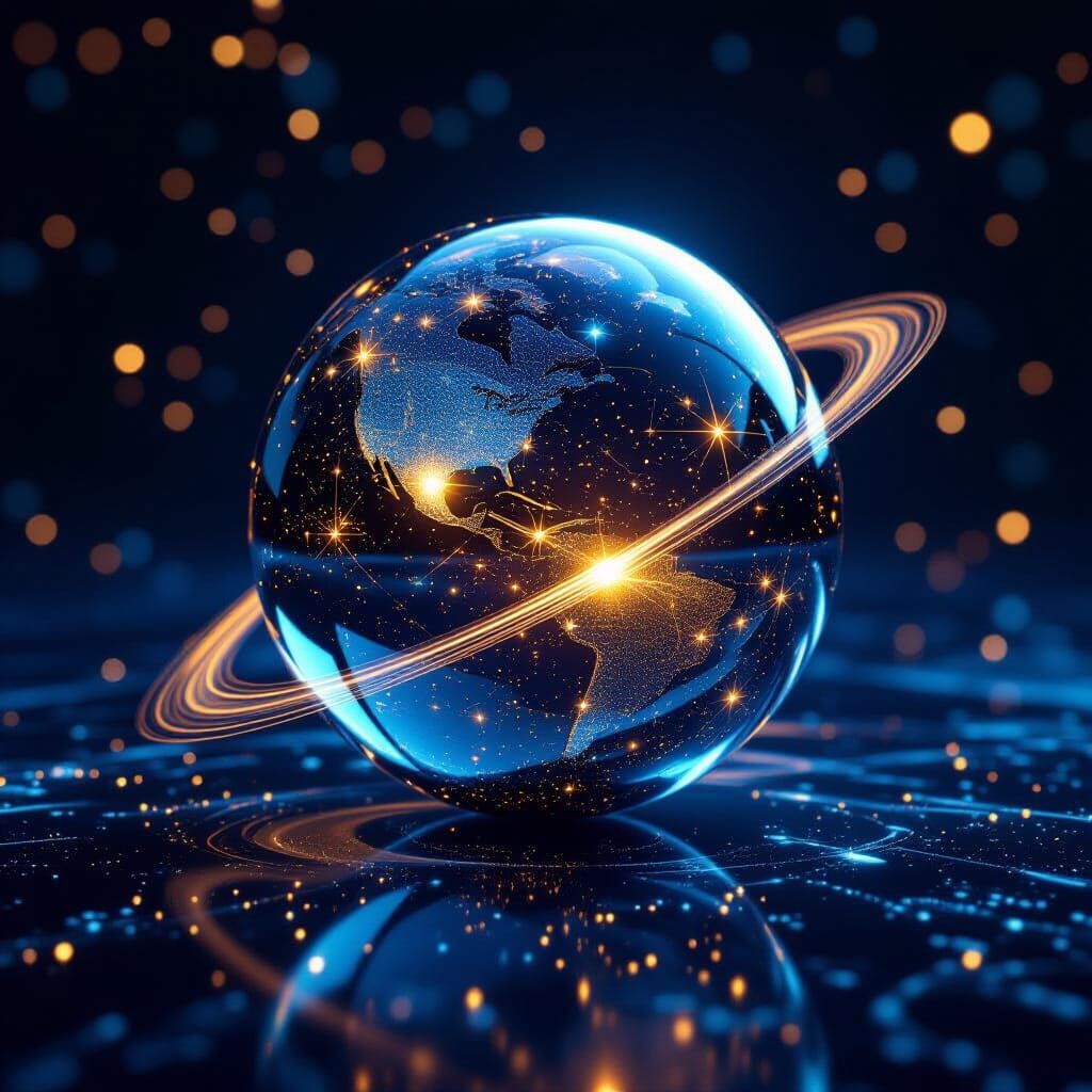 Liquid Sphere Reflecting Morphing Constellations in Deep Spa...