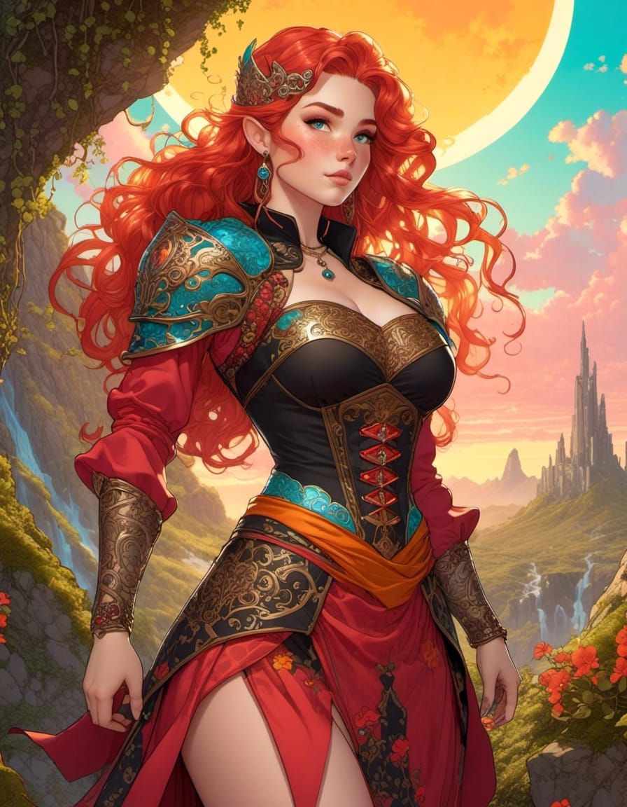 Freckled Warrior Woman in Comic Book Style