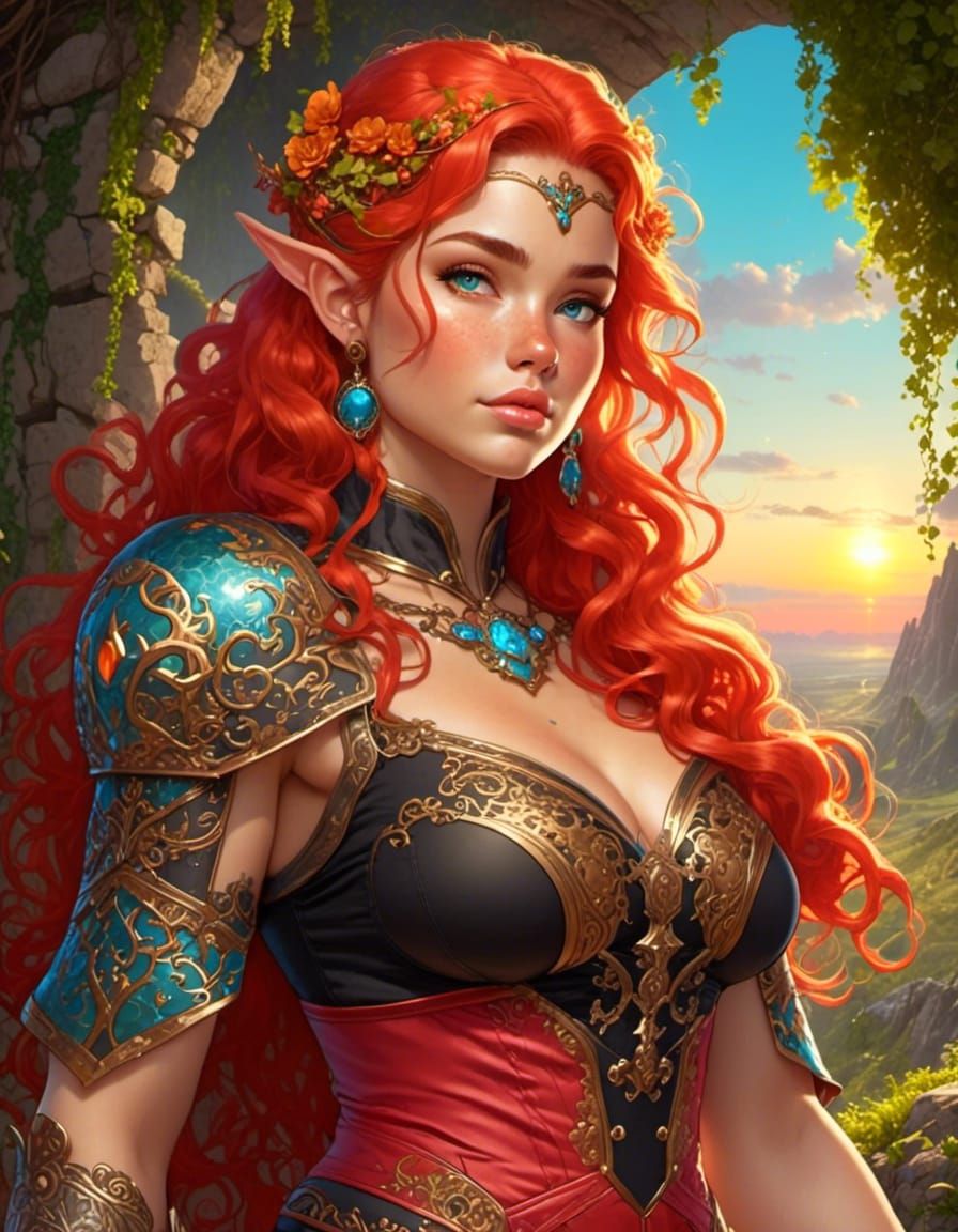 Freckled Warrior Woman in Comic Book Style