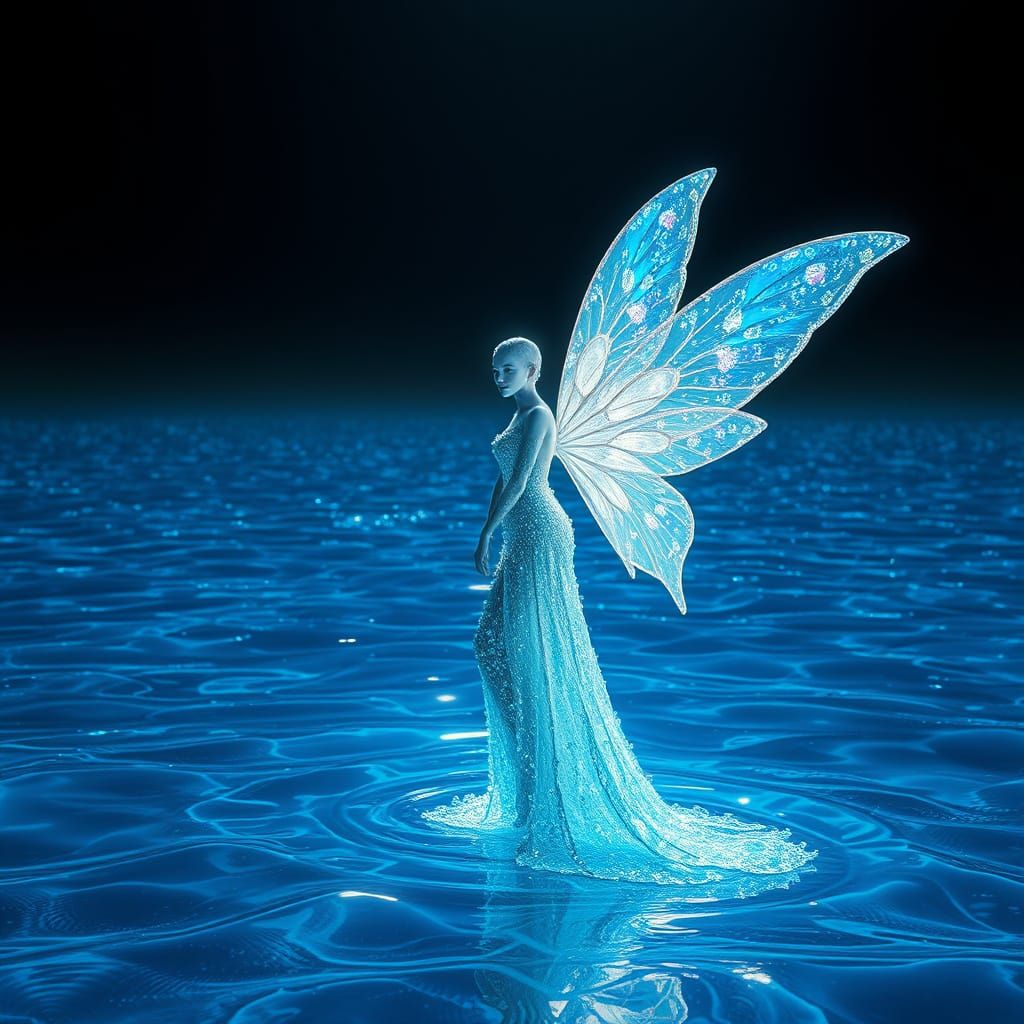Radiant Fairy Goddess in Electric Blue Ocean