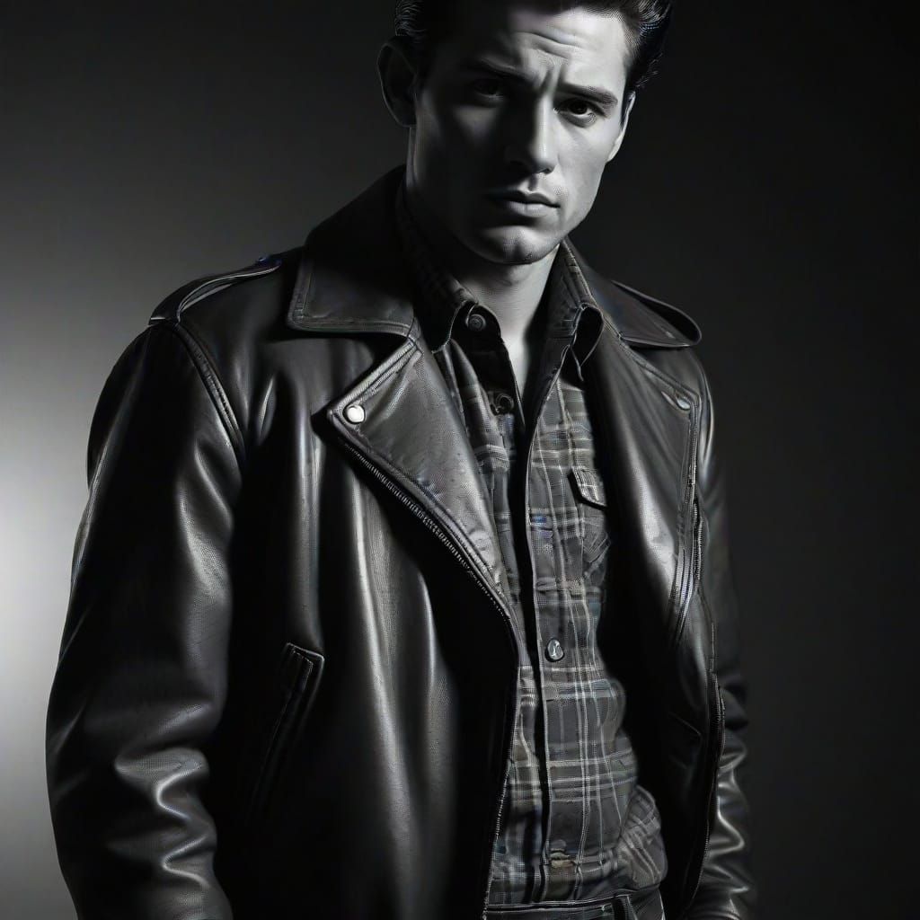 Greaser and Man in Plaid: Film Noir Charcoal Drawing