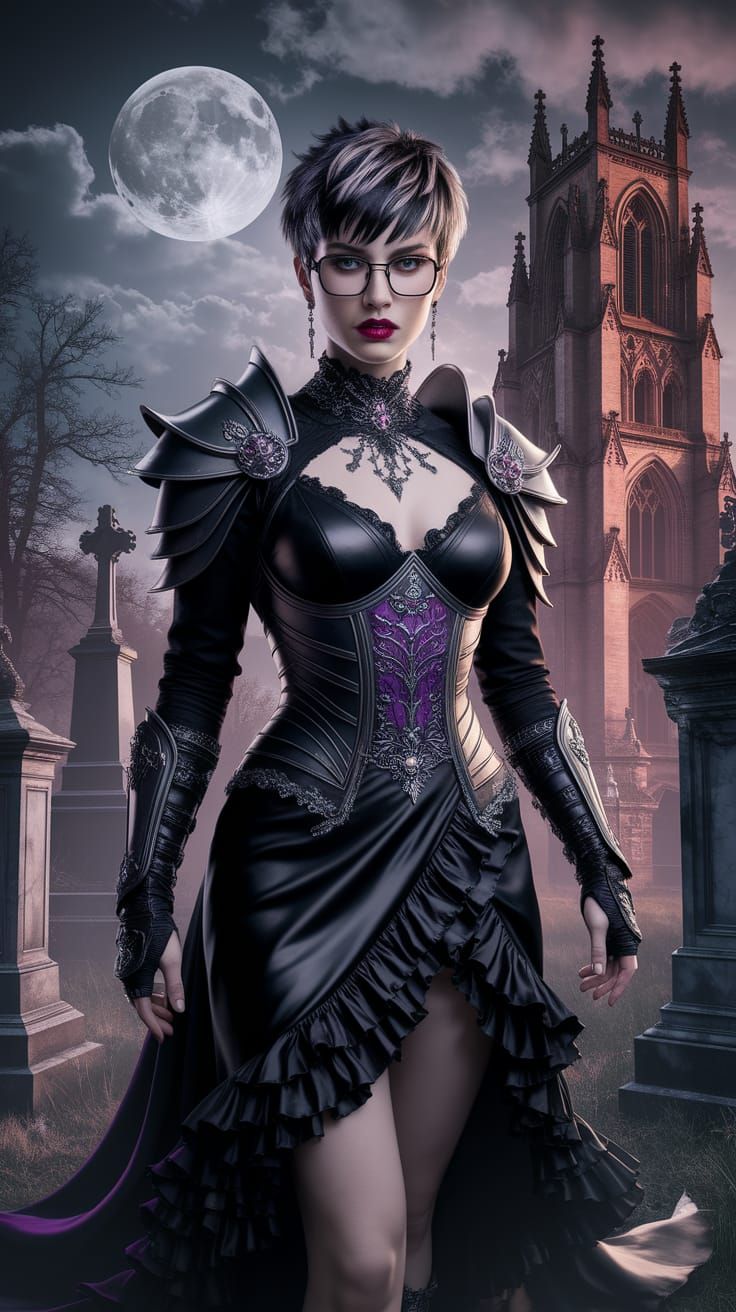 Gothic Warrior Woman in Silver and Purple Armor
