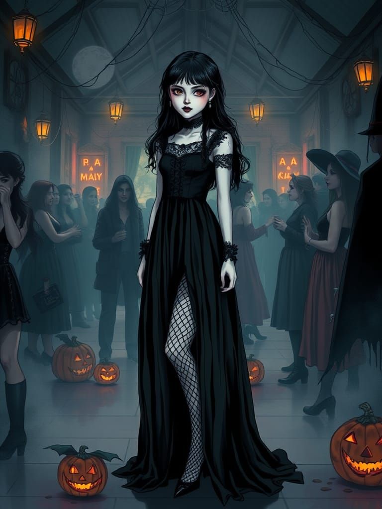 Goth Girl Celebrates at Halloween Party