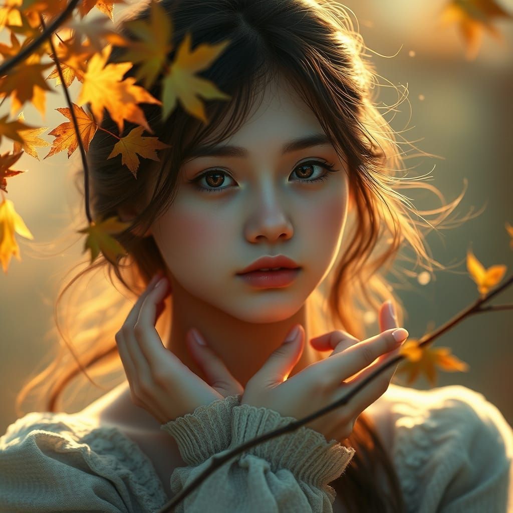 Ethereal Young Woman in Golden Light