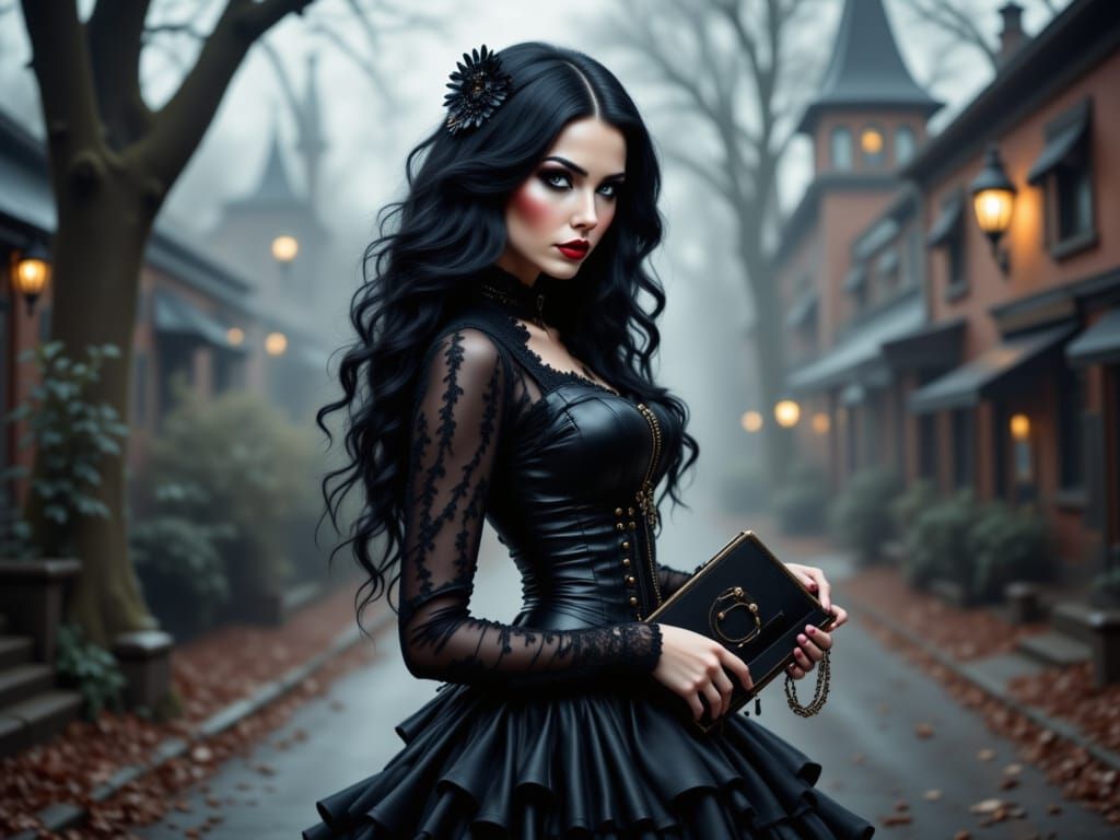 Steampunk Goth Woman in Wispy Fog Oil Painting