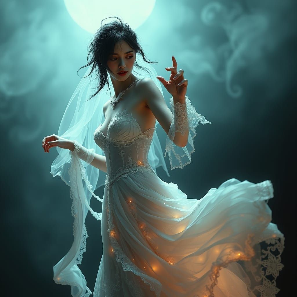 Ethereal Ghost Bride in Gothic Splendor