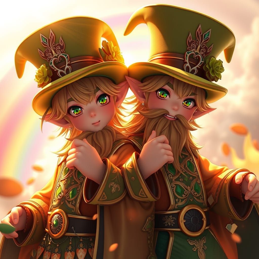 Majestic Leprechaun Duet in Vibrant Anime Art