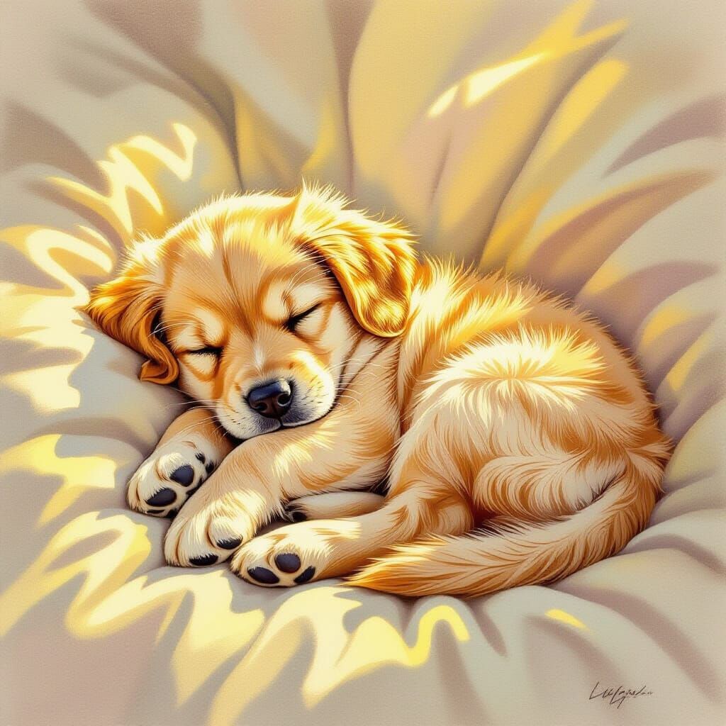 Sleeping Golden Retriever Puppy in Pencil Sketch