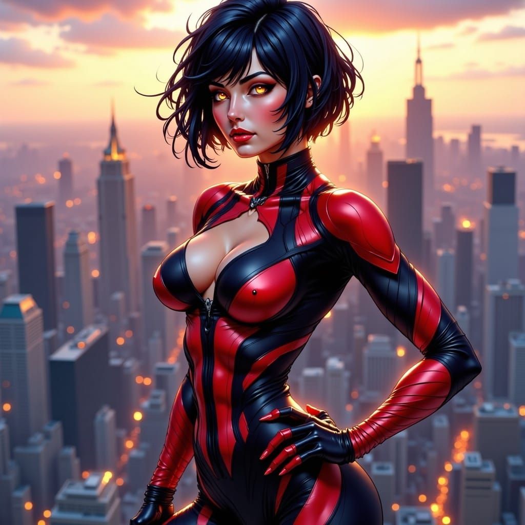 Confident Woman on Rooftop in Anime Style