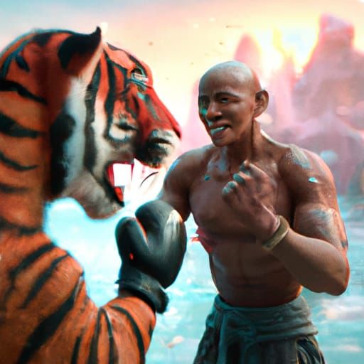 Mike Tyson Boxes a Tiger: Detailed Fantasy Art