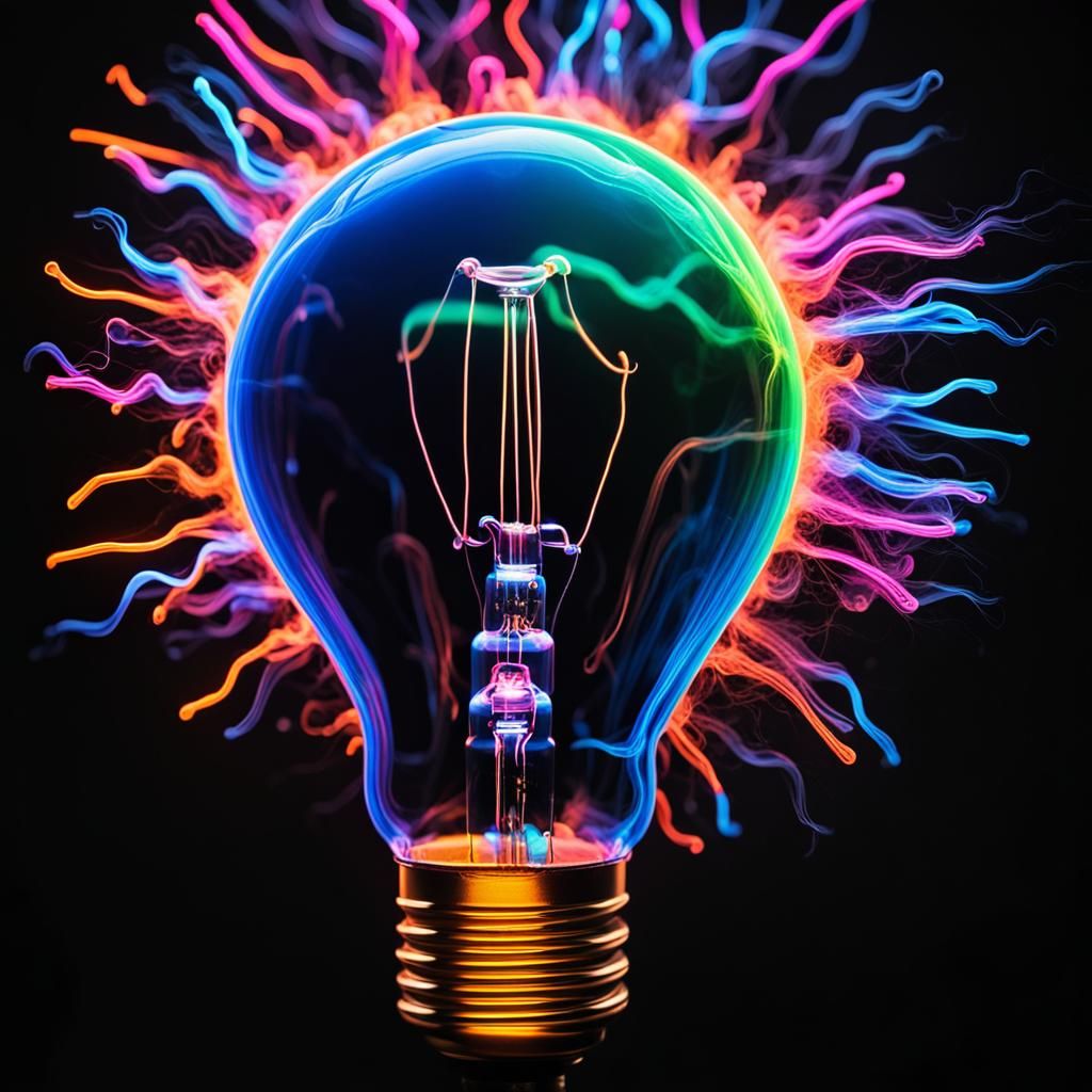 Vibrant Neon Light Bulb Art in Luxury Illustration Style