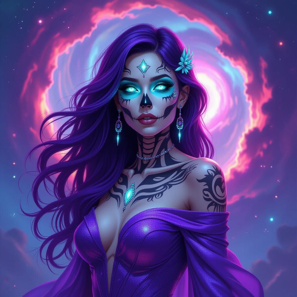 Skeleton Woman with Turquoise Eyes in Hyperrealistic Style