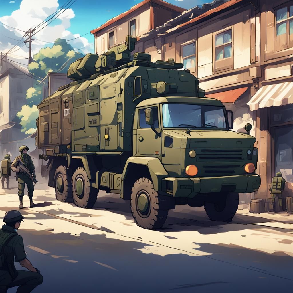 Anime-Style Military Supplies in Small Town