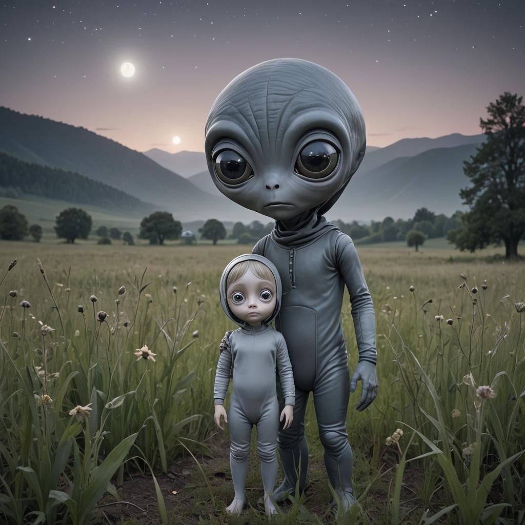 Child's Night Encounter with a Meadow Alien