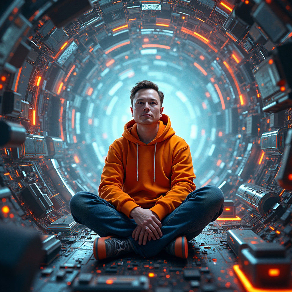 Young Elon Musk in Futuristic Cyberpunk Art