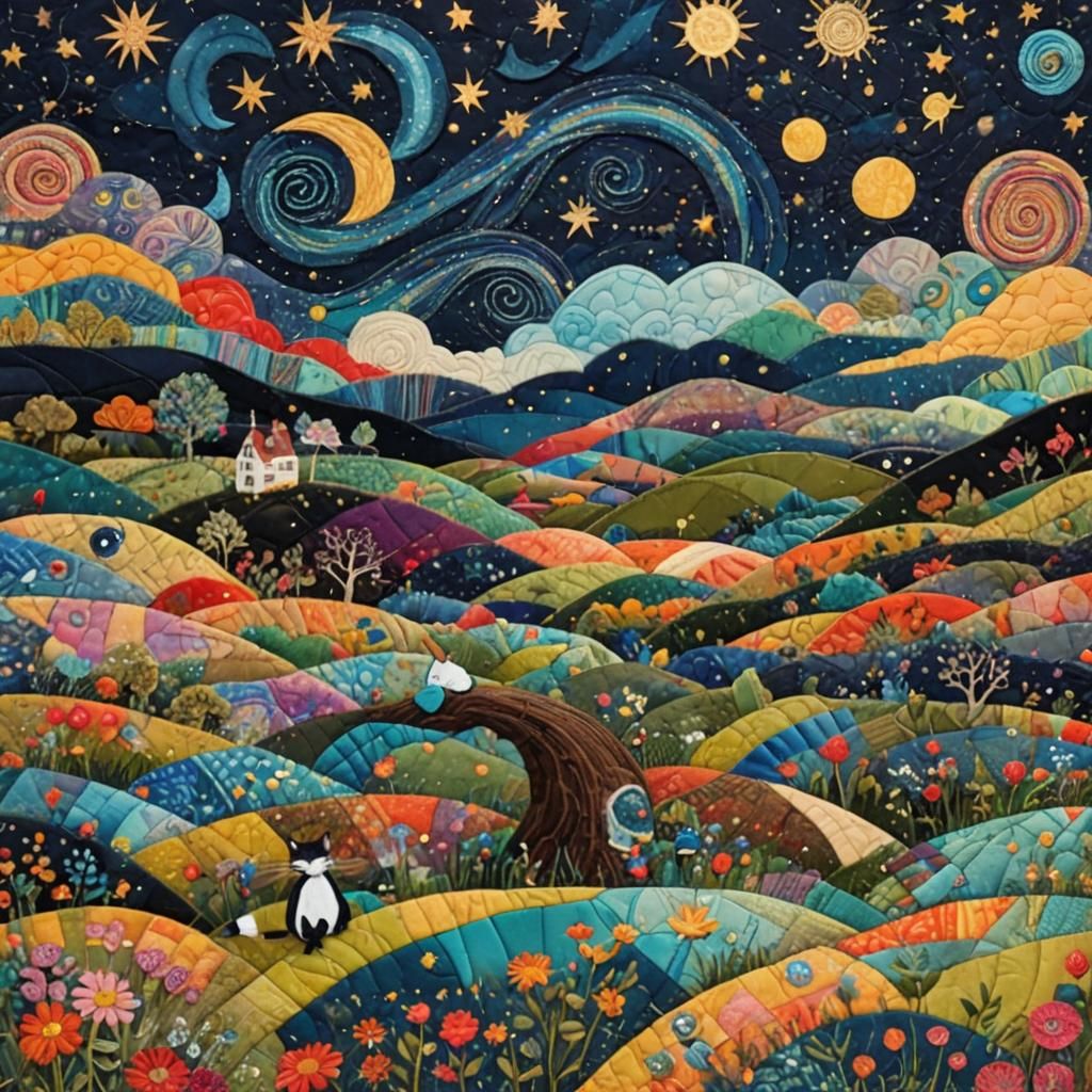 Alice in Wonderland Fabric Collage with Embroidery