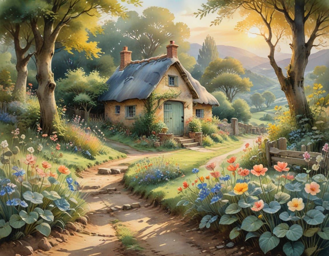 Watercolor Village Street with Sprites