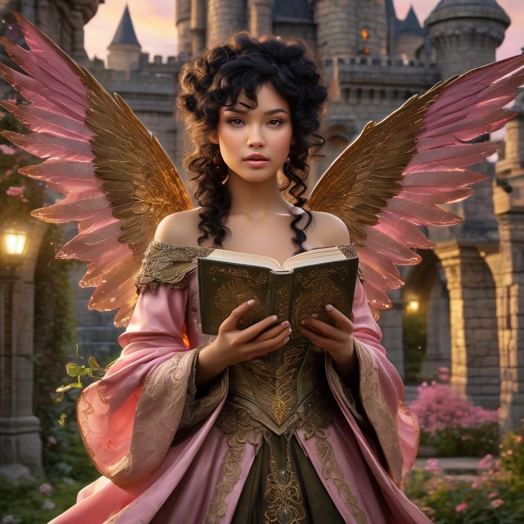 Faerie Princess with Magic Book and Castle